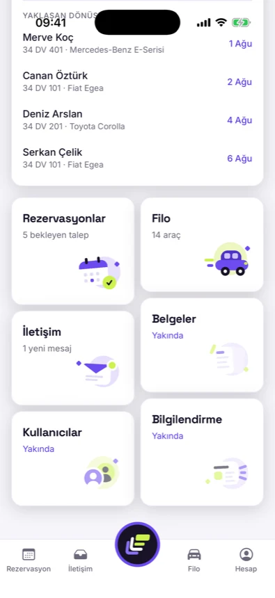 Filopy mobile — sections